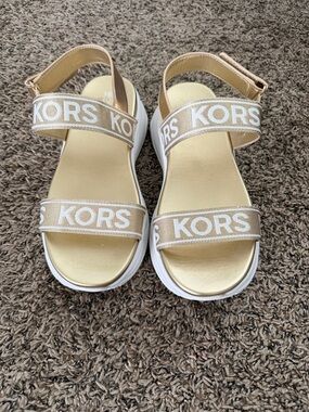 Michael Kors Metallic Gold  Logo Strap Sandals